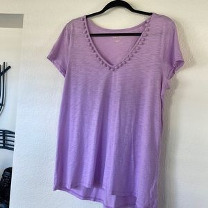 Lilly Pulitzer purple Etta v neck t shirt with pom poms